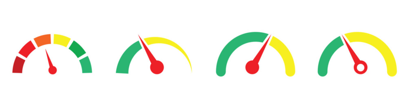 Speedometer Gauge Icon Set with Colorful Performance Meter