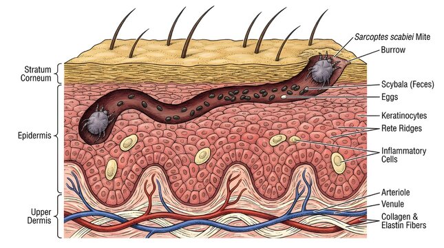 Scabies Mite Infestation Human Skin Diagram