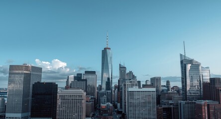 Fototapeta premium city skyline dominated by white modern office buildings and towering skyscrapers