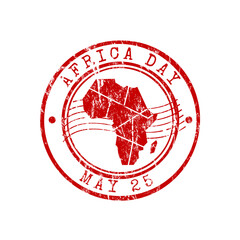 Africa day, may 25, red rubber stamp with map, vector illustration