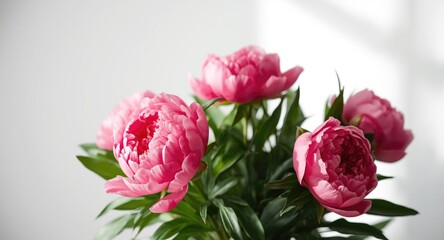 Fototapeta premium Rich pink peonies bouquet enhanced by surrounding copy space