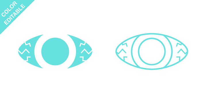 Bloodshot eye icons, filled and outline, editable colors, eye redness symptom vector
