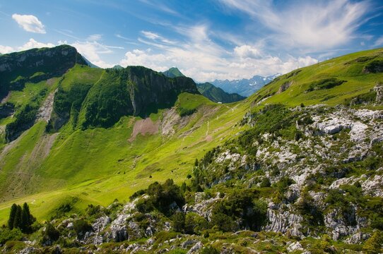 Lush mountain landscape in the summer, Stoos, Morschach, Schwyz, Switzerland