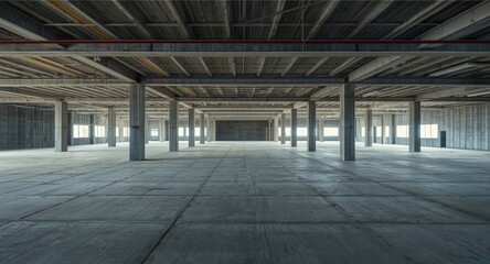 Full view of empty building interior on construction site featuring copy space for text or images