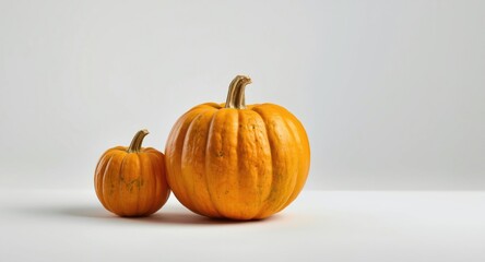 Small orange pumpkin arranged against a smooth white backdrop with copy space