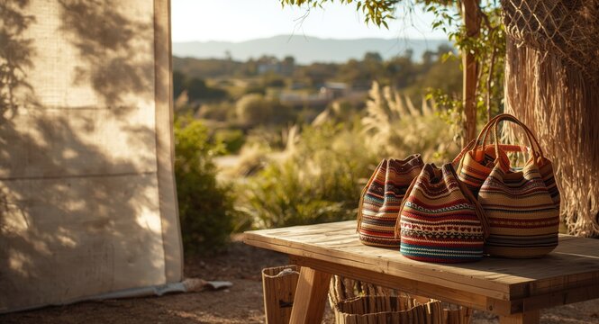 Wayuu bags display with bright colors and unique handwoven patterns for fashionable accessory appeal