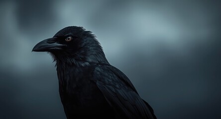 Noble crow queen against dim sky