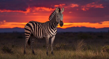 Fototapeta premium zebra standing with a strikingly colorful scenic backdrop