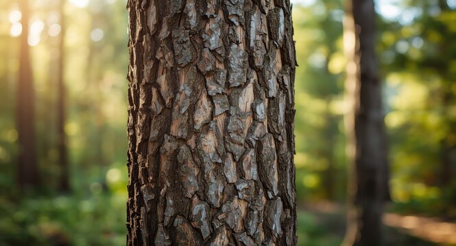 Natural texture panel of Douglas Fir Christmas tree trunk illuminated by soft daylight with copy space