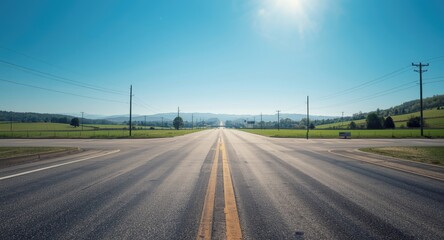 Open parking lot at rural highway junction