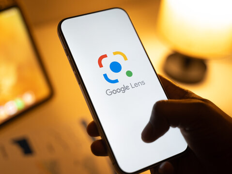 Google Lens logo is displayed on the screen of a smartphone, in Bangalore, India, on February 28, 2026
