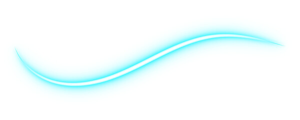 Sky Blue Curved Neon Line Isolated PNG, Glowing Cyan Wave Line Transparent Background, Abstract Neon Light Streak Curve Element PNG