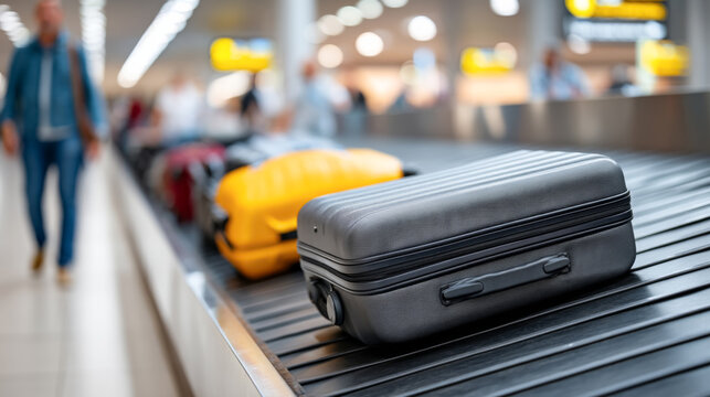 Luggage on airport baggage claim carousel for efficient travel logistics