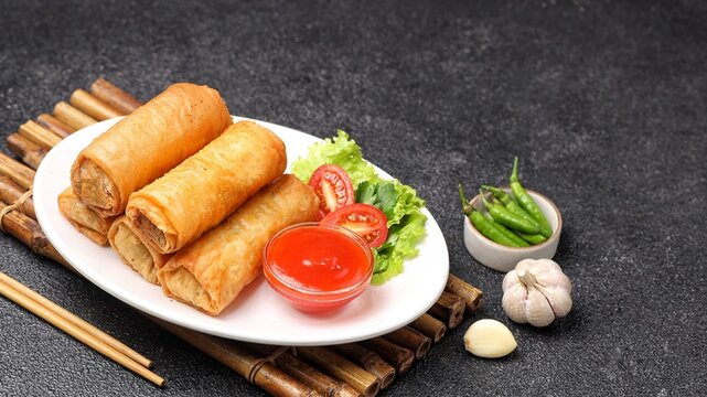 Fried Spring rolls or lumpia are rolled appetizers or dim sum commonly found in Chinese, Vietnamese and Southeast Asian cuisines.
