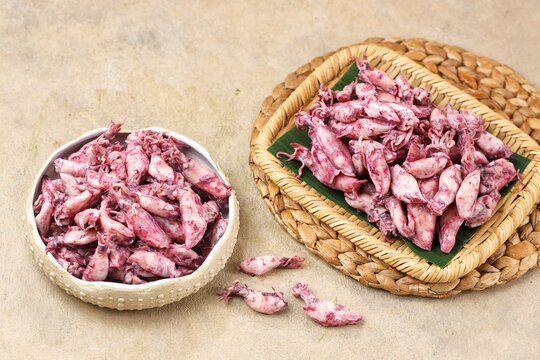Cumi asin (Indonesian salted squid), a traditional preserved seafood ingredient commonly used in Indonesian cuisine. 