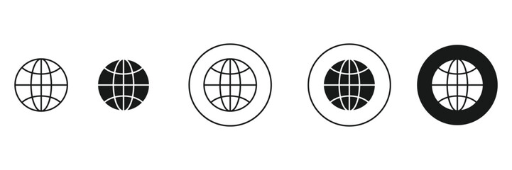 Globe icon set. World planet collection with linear and solid styles. Global network symbols for web interface, earth sphere signs, geography and environment. © Shekhar438