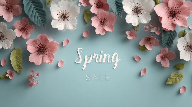 Banner for spring sale with beautiful flowers