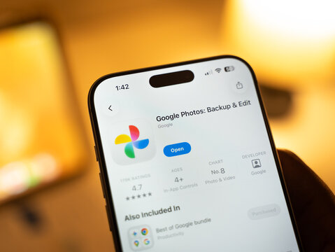 Google Photos logo is displayed on the screen of a smartphone, in Bangalore, India, on February 28, 2026

