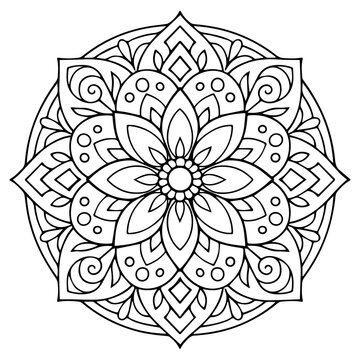 Black and white floral mandala for coloring and meditation. Isolated on a white background. Vector illustration.