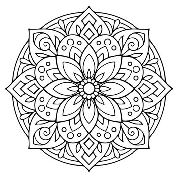 Black and white floral mandala for coloring and meditation. Isolated on a white background.