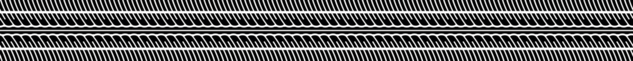 Wheel mark. Horizontal tire track decorative border © MicroOne