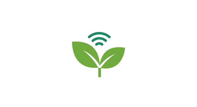 Green Leaves with Wireless Signal Icon.