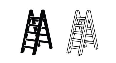 Two ladders depicted in contrasting styles filled and outlined silhouette © MdGolam