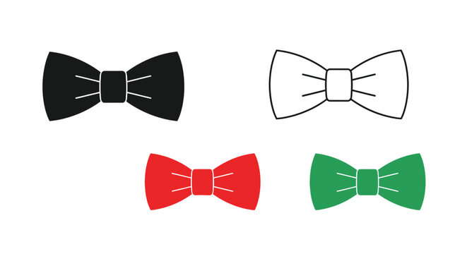 Four colorful bow ties presented in a simple contrasting silhouette
