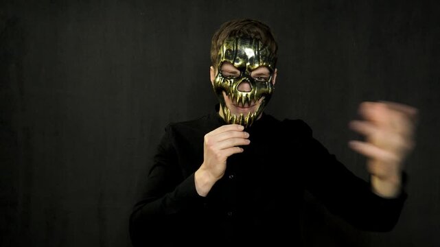 person in carnival mask closeup. Venice February masquerade festival.