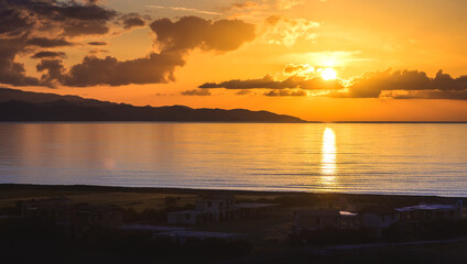 Obraz premium Beautiful sunset over Morphou Bay Gaziveren Cyprus Mediterranean Sea