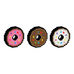 3D isometric pixel art donut with sprinkles 8 bit vector icon for computer game, logo
