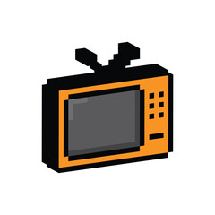 3D isometric pixel art retro tv 8 bit vector icon for computer game, logo