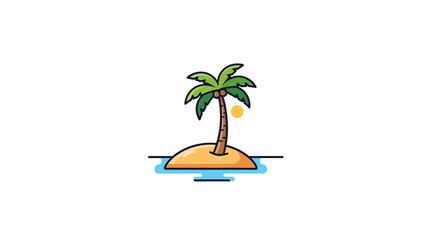Fototapeta premium Palm Tree on Small Island Illustration.