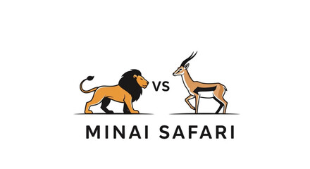 Lion and antelope facing off in safari landscape illustration © Shah