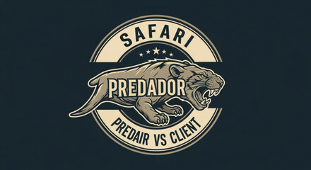 Fierce predator safari logo with roaring animal illustration on dark background © Shah