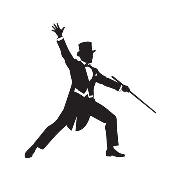 Vintage Tap Dancer Silhouette with Top Hat and Cane Vector
