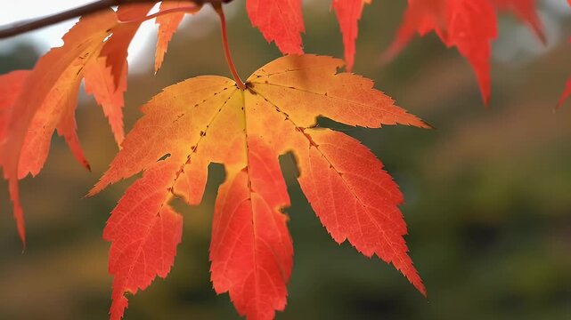Vibrant autumn maple leaves in fiery shades of red and orange glow against a dark background showcasing the beauty of fall foliage and seasonal change