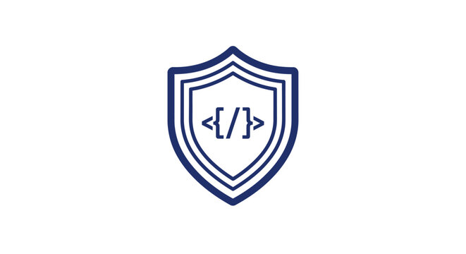 Shield with coding symbol logo.