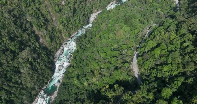 Aerial footage of beautiful tropical forest mountain landscape in the Yalu Zangbu River valley area, Tibet,China