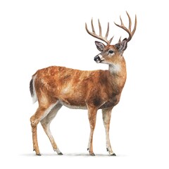 Fototapeta premium A stately buck displaying its impressive antlers, a portrait of nature's majesty. The buck stands alert, showcasing its brown coat with a backdrop