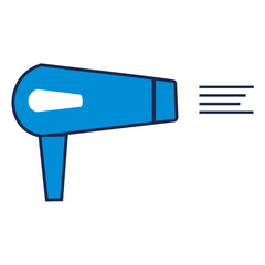 Modern blue hair dryer with hot air stream blowing