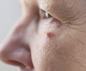 Naklejka premium basal cell carcinoma on the cheek of an elderly woman