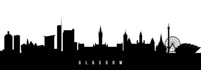 Obraz premium Vector silhouette illustration of Glasgow city urban skyline. Modern minimalist cityscape graphic, perfect for travel, banners or backgrounds.