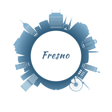 Fresno skyline with colorful buildings. Circular style. Stock vector illustration
