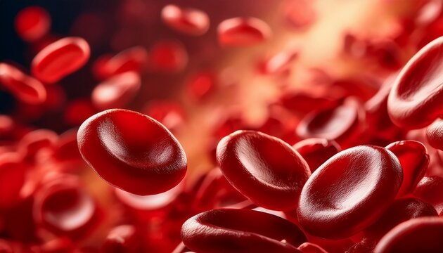 A close-up image of red blood cells in a flowing bloodstream, showing their biconcave shape 3