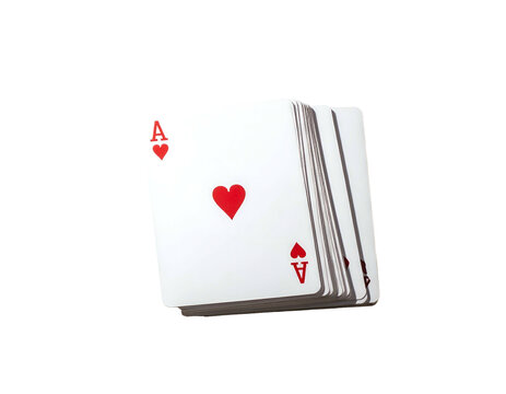 Stack of playing cards, face up, one card showing ace of hearts