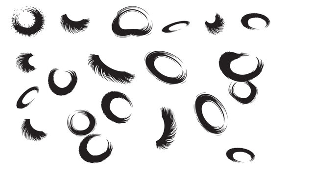 Black ink brush strokes and eyelash shapes abstract