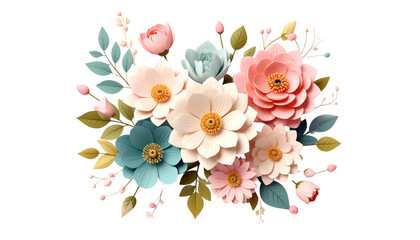 A vibrant bouquet of flowers in full bloom with a variety of colors and types isolated on transparent background © FARUK