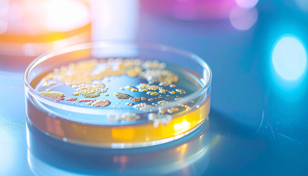 Petri dish with bacteria culture, biotechnology concept. Laboratory environment.
