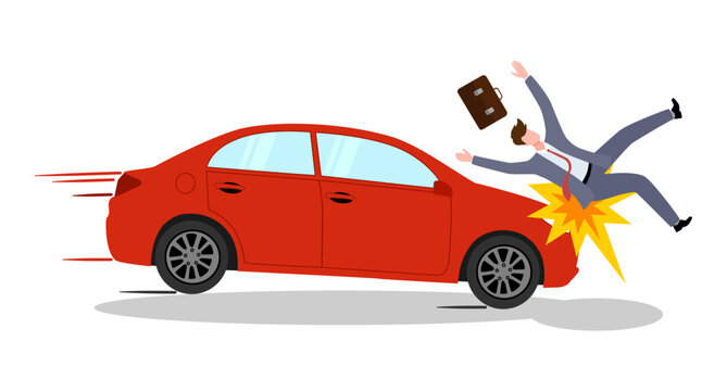 Vector of a businessman being hit by a car. Road accidents safety and insurance concept 
